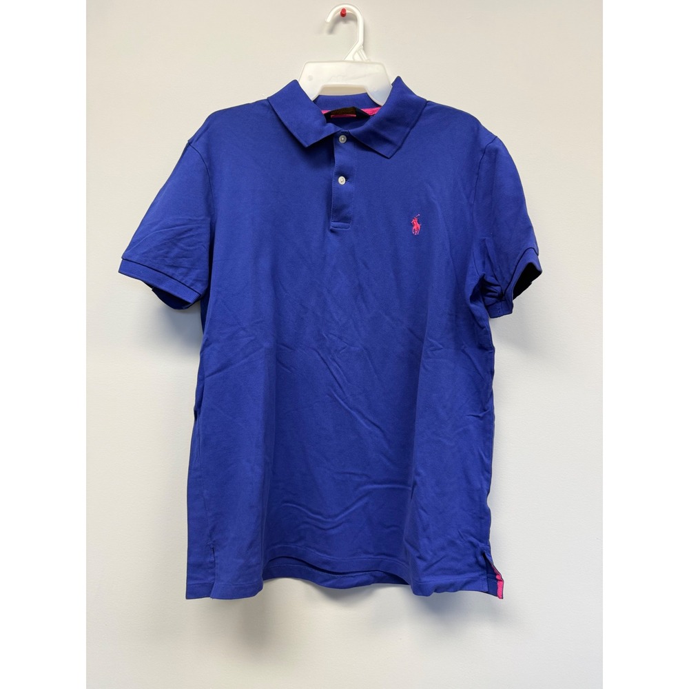 Polo Golf Ralph Lauren Mens Pro Fit Polo Shirt Blue Pink Pony Large Cotton Blend - Picture 1 of 6